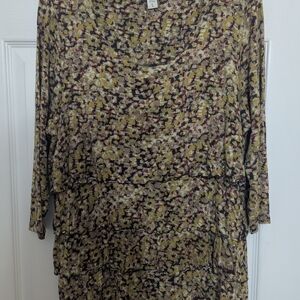 Coldwater Creek Multicolor 3/4 Sleeve Ruffled Top